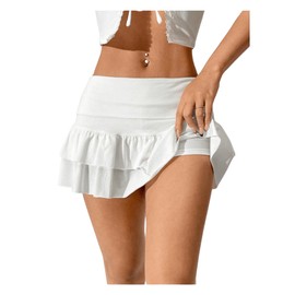 SweatyRocks Women's Layered Ruffle Golf Skorts Skirts Tiered Y2k Flowy Mini Skirts White Medium