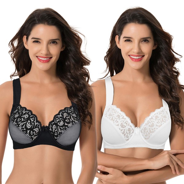 Curve Muse Women's Plus Size Unlined Underwire Lace Bra with