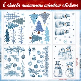 6 Sheets Christmas Window Clings Christmas Windows Clings for Glass Xmas Winter Snowman Snowflake Window Clings Christmas Winter Home Decorations