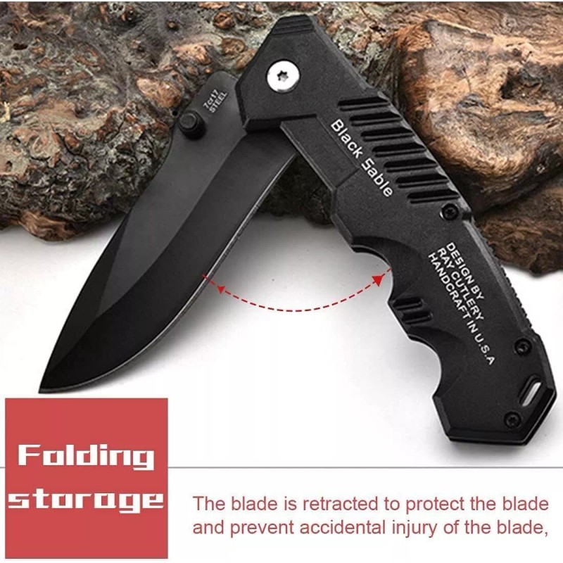 3-Piece Pocket Folding Knife Set 440C Stainless Steel Blade Camping