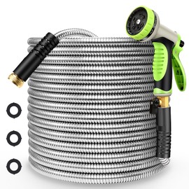 Metal Garden Hose 75FT Stainless Steel Heavy Duty Flexible Lightweight Water Hoses Pipe with 10-Function Spray Nozzle and 3/4" Solid Brass Fittings No Kink Durable for Outdoor Yard & Lawn
