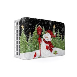 Christmas Indoor Air Conditioner Covers, Christmas Snowman Xmas Tree Snowflake Bird Black Durable Insulation AC Covers for Inside Window Unit with Elastic Strap 25 x 18 x 3.5 inches