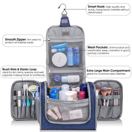 Large Hanging Toiletry Bag for Men and Women Travel Makeup Bag Organizer Portable Waterproof Bathroom Shower Bag Lightweight Shaving Bag (Navy Blue Denim)