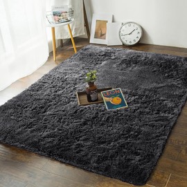MOONLIGHT20015 Rugs Living Room – Fluffy Black Shaggy Area Rugs for Bedroom – Super Soft Small Thick Pile Non Slip Non-Shedding Rug – Plush Carpet for Dining Room, 50cm x 80cm