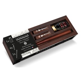 Sennelier Calligraphy Small Wood Set, Includes a Bottle of China Ink, 4 Nibs and a Lacquered Nib Holder (10-134024-00)