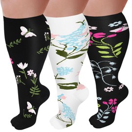 3 Pairs Plus Size Compression Socks for Women and Men Wide Calf 20-30mmhg Extra Large Knee High Support for Circulation