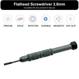 Flathead Screwdriver 3.0mm, Small Slotted Screwdriver -3.0mm Flat Head, Magnetic, Lightweight, S2 High Alloy Steel Flat Blade, Smooth Turning Cap