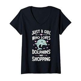 Womens Just A Girl Who Loves Dolphins And Shopping Gift Women V-Neck T-Shirt
