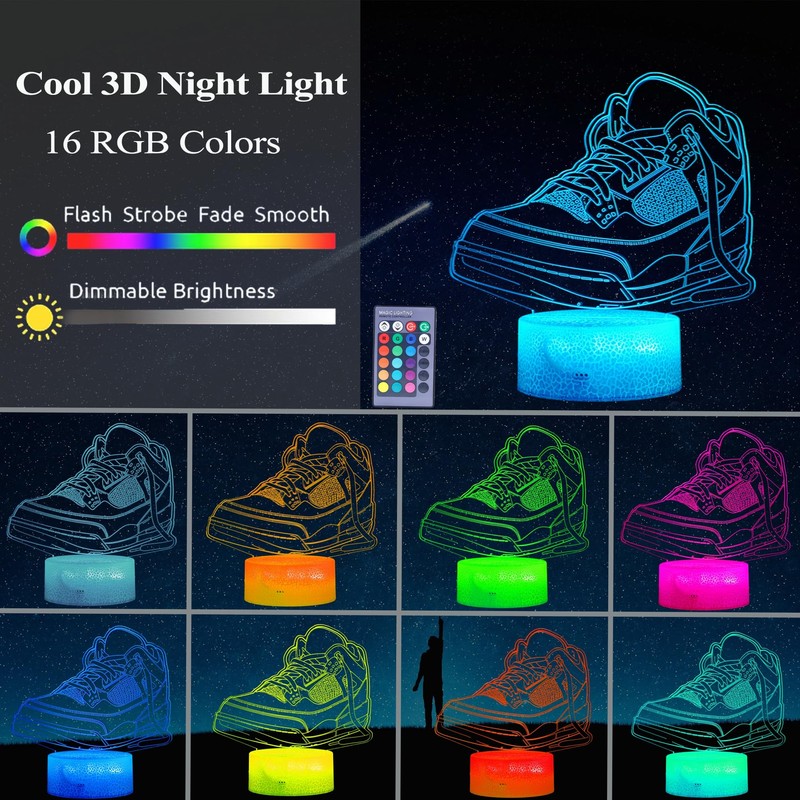 POSSHE 3D Illusion Night Light Lamp, 16 Colors Changing, Remote