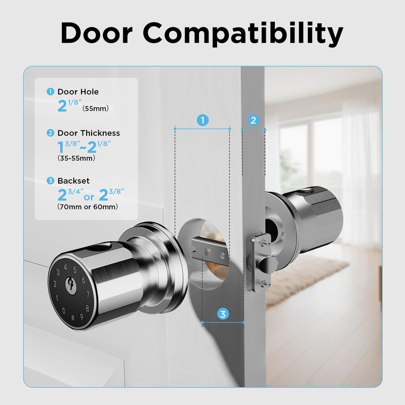 TCL K1 Smart Door Knob, Fingerprint Keyless Entry Door Lock