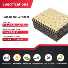 AggSound Sound Deadening Mat 394mil(10 mm) 18.47sqft - Closed Cell Foam Car Sound Deadening Material - Self-Adhesive Hood Insulation Heat Shield Auto Sound Dampening