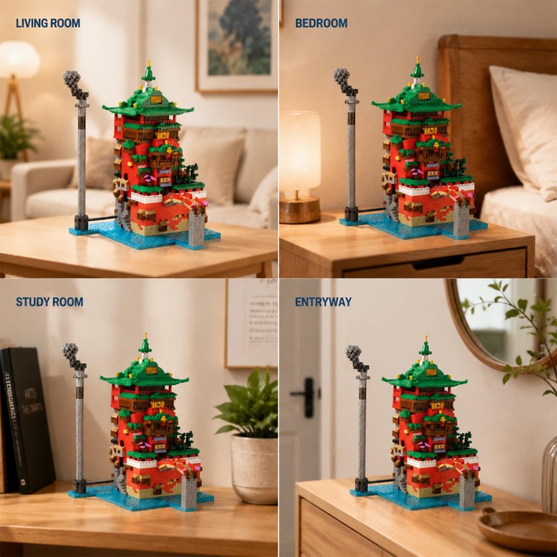 APENGBAOL Japanese Bathhouse Micro Building Blocks, 2657PCS Steampunk Architecture Building