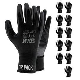 Scan SCAGLOINSP12 12 Pairs Inspection Gloves Nitrile Coated - Large Size 9