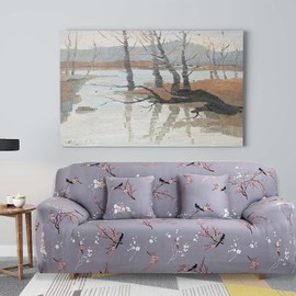Teynewer 1-Piece Fit Stretch Sofa Cover, Sofa Slipcover Elastic Fabric Printed Pattern Chair Loveseat Couch Settee Sofa Covers Universal Fitted Furniture Cover Protector (2 Seater, Grey Pattern)