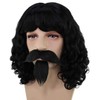 HPO Adult Men's Black Color Wavy Shoulder Length Muskateer Wig