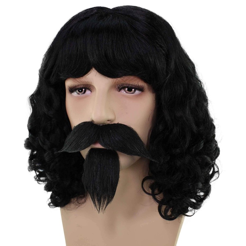 HPO Adult Men's Black Color Wavy Shoulder Length Muskateer Wig