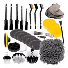 VMINGO Kit de Cepillo para Detallar Cuidado Auto Coche SUV Lavado Limpieza Profesional Interior Exterior Encerado | 27 Piezas (Gris)