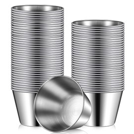Potchen 60 Pcs Stainless Steel Sauce Cups Bulk, 2.5 Oz Metal Ramekins Dipping Sauce Cups Condiment Bowls Reusable Stackable Round Individual Dipping Bowls Mini Containers for Kitchen Restaurant