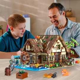 INSOON Wood Cabin Building Set with Light, 2570 PCS Wooden Forest House Mini Building Block Toy with Waterwheel Pond Animals, Big House Construction Model for Adults Teens Kids Boys Girls 10-12+