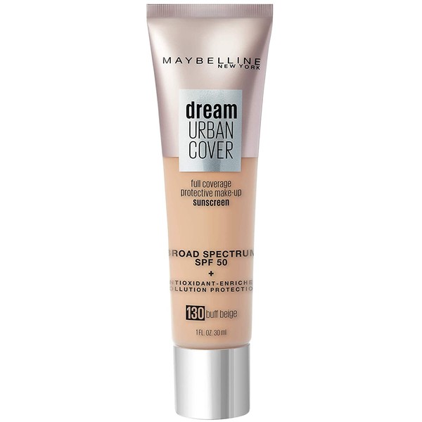 Maybelline Dream Urban Cover Flawless Coverage Foundation Makeup, SPF 50, Buff Beige