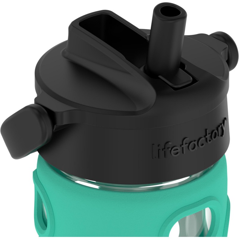 Lifefactory Glass Water Bottle with Pivot Straw Cap, 12 Ounce,
