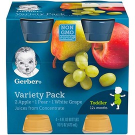 Gerber Juice Variety Pack, Apple, Pear, White Grape, 4 Ounce (24 Bottles)