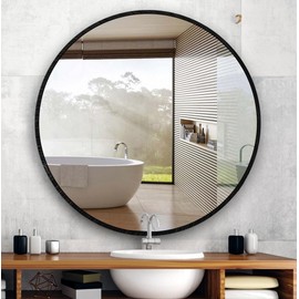 Itrue Round Mirror 30 Inch Black Bathroom Circle Vanity Mirror for Wall Decor with Metal Frame for Bathroom Living Room Bedroom Entryway