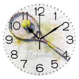 Tennis Wall Clock Battery Operated Non Ticking Silent Quartz Analog Rustic Farmhouse Round Clock Retro Decor for Home Kitchen Living Room Bathroom
