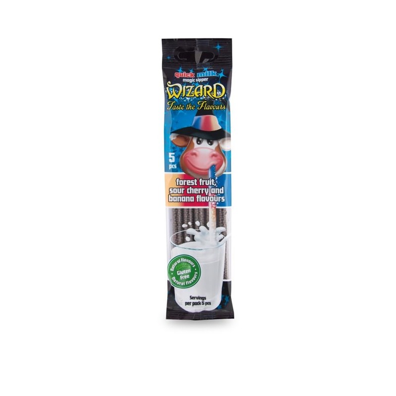 QUICK MILK - Wizard - Trinkhalme–Waldfrucht, Banane, Kirsche- 5 Stück