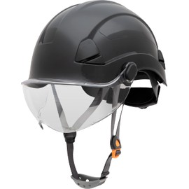 Honeywell Fibre Metal Safety Helmet with Visor, Hard Hat for Construction, Non-Vented, 4-point buckle chinstrap, 6-point ratchet suspension, Resistant to extreme temperatures, Black, FSH10011E