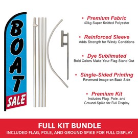 Infinity Republic - Boat Sale Windless Full Sleeve Banner Swooper Flag & Pole Kit - Perfect for Businesses, Boat Dealerships, Yacht Sales etc!