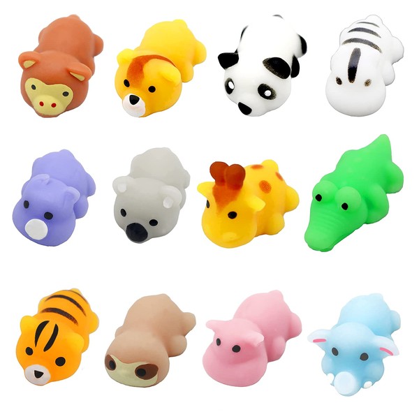 12P Mini Jungle Animals Mochi Squishy Toys,Mochi Squishy Toys for Party Bags,Kawaii Soft Fidget Toy Party Bag Fillers for Kids Boys Girls Jungle Party Favors Birthday Gifts,Xmas Surprise Filler Gift