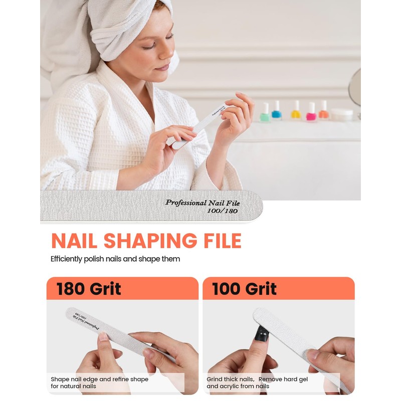 BEZOX 10 Pcs Professional Nail Files and Buffers for Acrylic