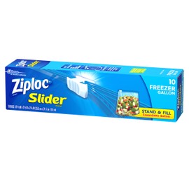 Ziploc Slider Freezer Bags, Stand-and-Fill with Expandable Bottom, Gallon, 10 Count