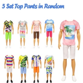 32 PCS Dolls Clothes and Accessories Set, Including 1 Suit Set, 5 Tops 5 Pants, 12 Shoes 5 Hangers 1 Earphone 1 Surfboard for Kids Boys Girls Party Play(Random Style)