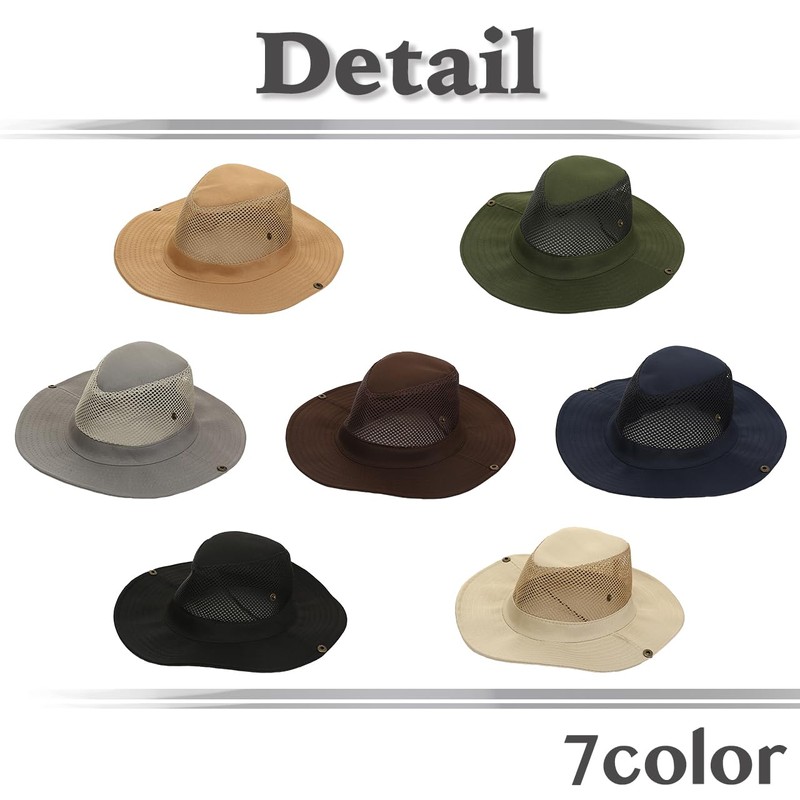 [ホワイトファング] アウトドア サンハット 帽子 メッシュ 大きいつば おしゃれ UVカット メンズ CZ968(カーキ)