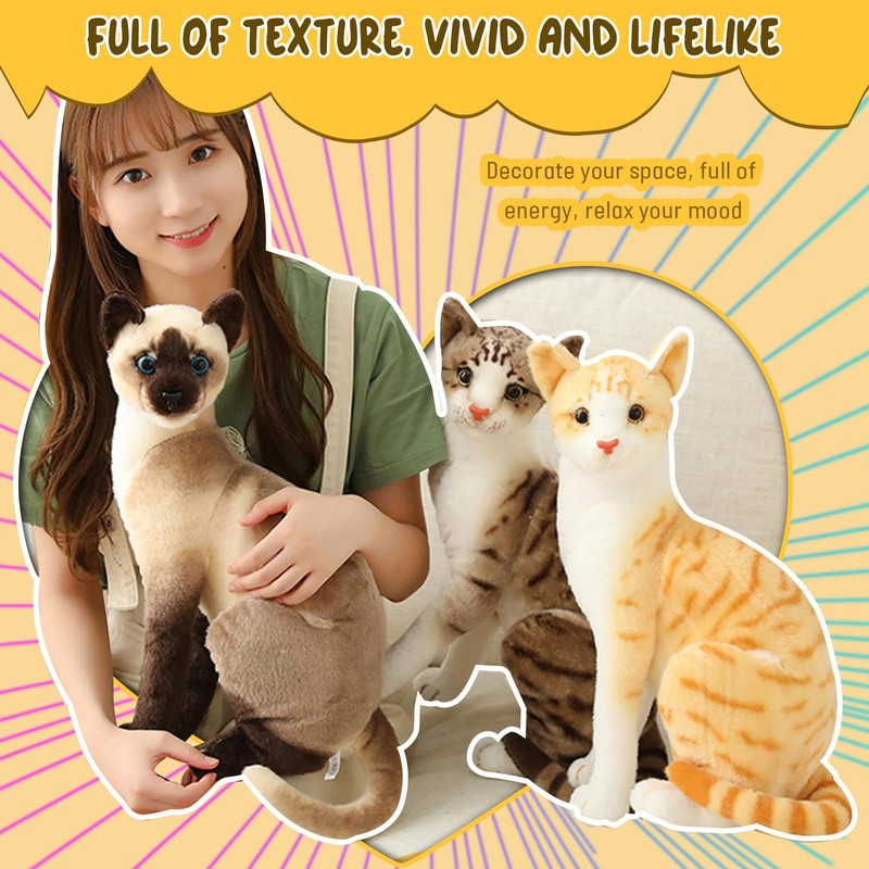 BARMI Siamese Cat Plush Stuffed Animal - Lifelike Cat Pillow,