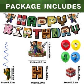 Miner Birthday Decoration, Birthday Decoration Boys, Miner Gamer Theme Party Decoration, Video Game Party Accessories, Game Party Accessory Set, Video Game Birthday Decoration (1)