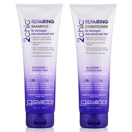 GIOVANNI 2chic Ultra-Repairing Shampoo & Conditioner Set - For Damaged, Over-Processed Hair, Helps Restore Hair's Natural Elasticity, Blackberry & Coconut Oil, Shea Butter, Color Safe - 8.5 oz Each