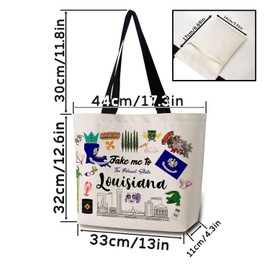 ZhuVantrix Take Me To Louisiana Tote Bag Reusable Grocery Bags Aesthetic Shopping Shoulder Handbag with Interior Pocket Lightweight & Washable Stylish Louisiana Travel Present for Women