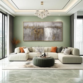 SDYA Abstract Wall Art for Living Room Modern Art Prints 29"x58" Pictures for Dining Room Wall Gold and Grey Photo Printing for Hotel