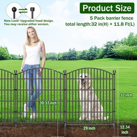 Decorative Garden Fence, 5 Panels - 32 in (H) x 11.8 ft (L) No Dig Dog Fence Outdoor for Yard, Rustproof Tall Garden Fencecing Panels, Animal Barrier Suitable for Yard Border, Patio, and Outdoor Use