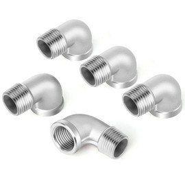 ERGAOBOY 5 pieces 304 stainless steel 90 degree angle connector, 1/4 inch male thread to 1/4 inch BSP pipe fitting