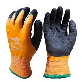 SUPREMETTF Waterproof Thermal Work Gloves, Double Latex Coated, Orange-Black, Size 9, Nylon Knit Liner (Large [Size 9])
