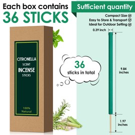 Qualirey 36 Pcs Citronella Incense Sticks, Green Citronella Sticks for Outside Made from Natural Plants, Reaches Up to 12 Feet for Patio Backyard Travel Camping Picnics Swimming Outdoor Activities