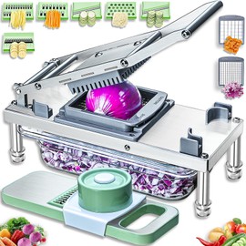 Stainless steel Vegetable Chopper, Veggie Chopper With 8 Blades, Onion Dicer with Container, Food Cutter & Grater Mandoline Slicer