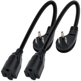 8 inch S Flat Plug Short Power Extension Cord Outlet Saver 2 Pack, Low Profile 3 Prong Power Cable Strip, 45 Degree Plug Design, Male Plug to Female Socket Adapter, ETL Listed, 16AWG, SJTW 13A 1625W
