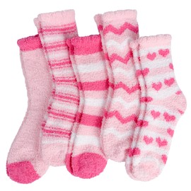 Ginmewrae Fuzzy Socks for Women, Pink Warm Cozy Fluffy Socks Heart Design Thick Plush Sleeping Slipper Socks Stocking Stuffer Gifts