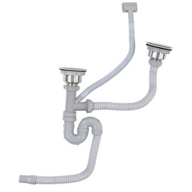 Double Sink Drain Pipe Kit, Expandable Flexible Double Kitchen Sink Drainer Pipe Assembly for Kitchen Bathroom Restroom