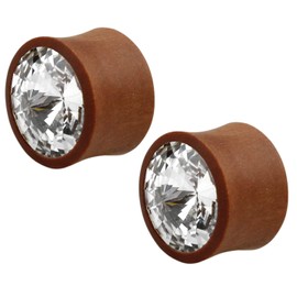 Pierced Owl CZ Crystal Center Sawo Wood Double Flared Plugs, Sold as a Pair (16mm (5/8"))